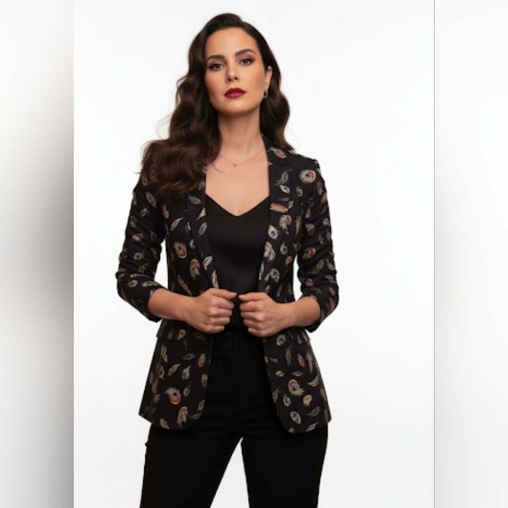 The Kooples Black Multicolored Feathers Light Blazer Size XS